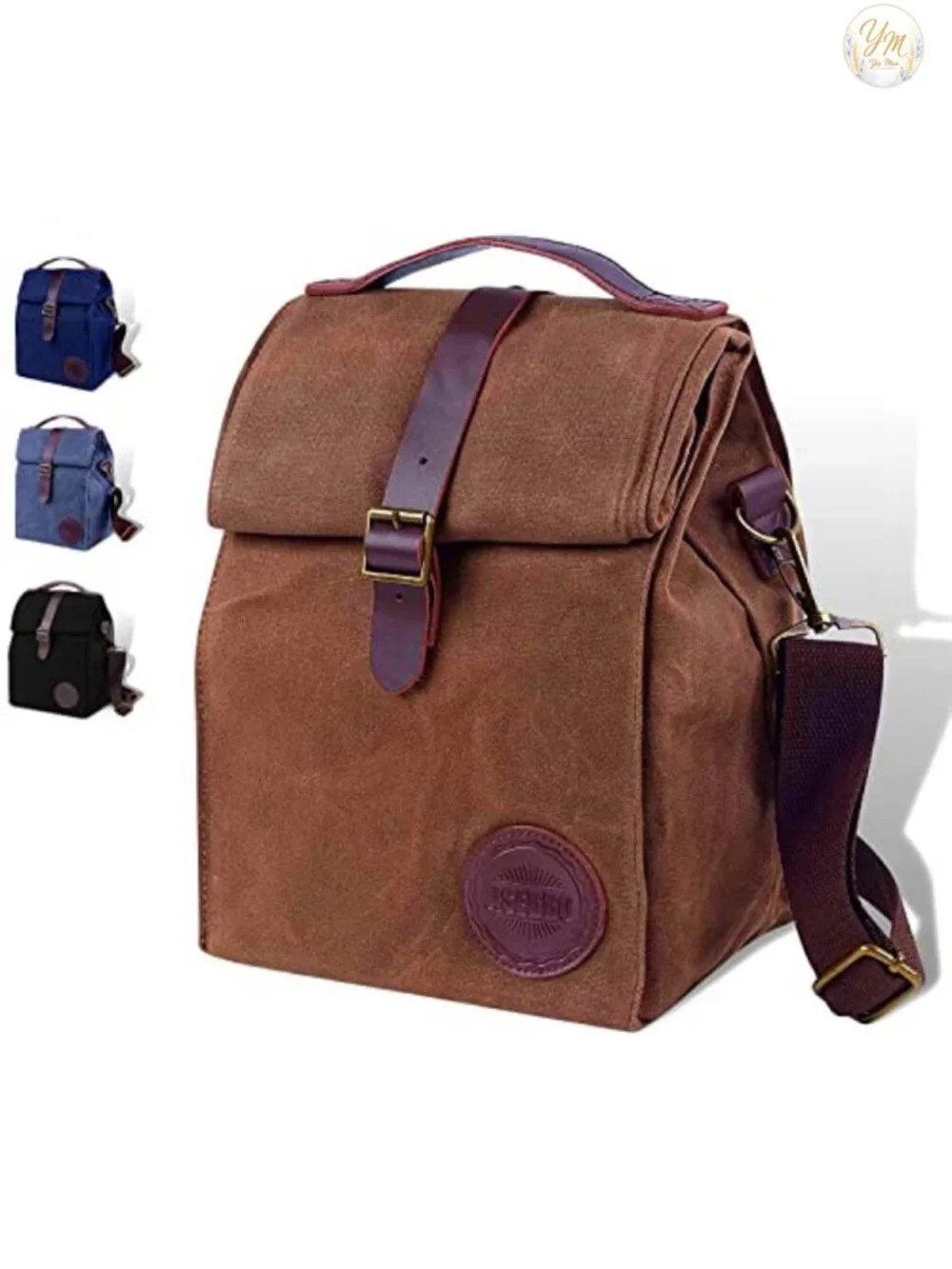 Waxed Canvas Insulated Lunch Bag 10L with Leather Details & Adjustable Shoulder